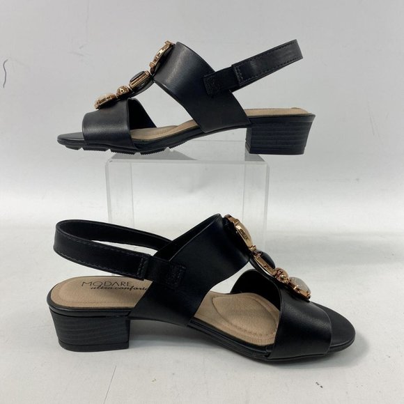 Donna Velenta By Modare Ultraconforto Slingback Sandal Womens US 4 Black Leather - Picture 1 of 6